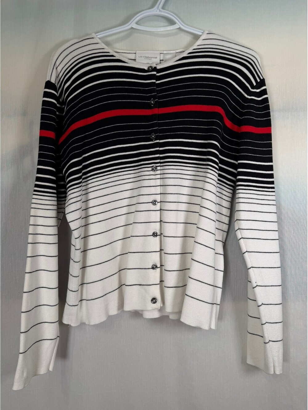 Liz Claiborne Striped Button Up Cardigan Sweater Women's Medium
